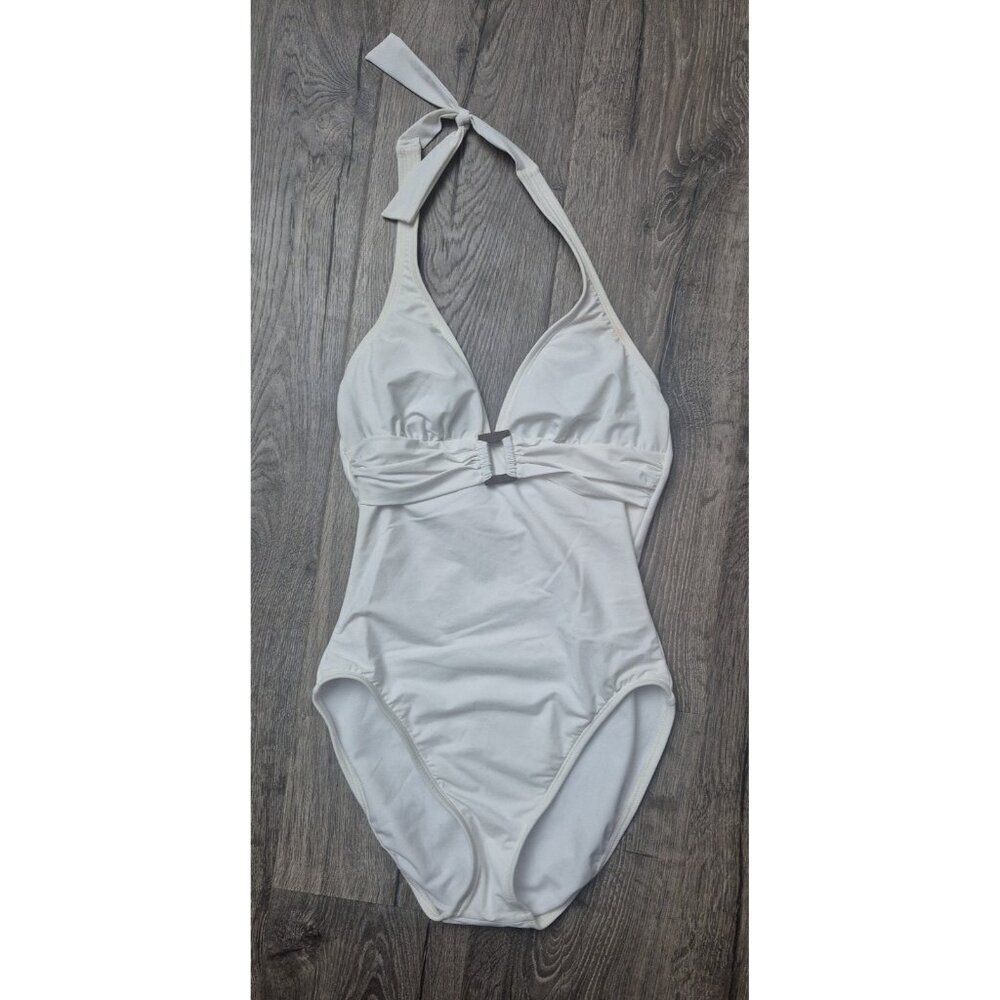 2 Bamboo Haulter White Sexy One Piece Swimsuit Bathingsuit Women's Size 8